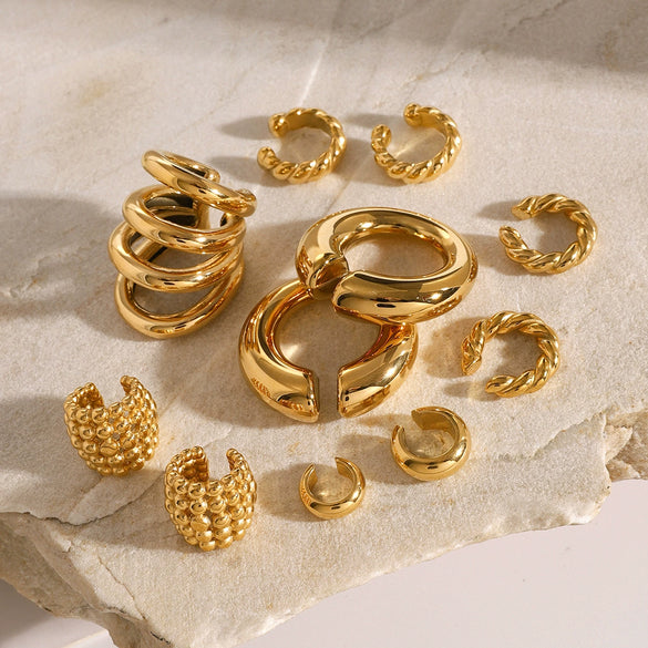 Wholesale Stainless Steel Retro Geometric Ear Clip Earrings Without Ear Holes Electroplating