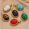 Wholesale Stainless Steel Retro Geometric Handmade Natural Stone Inlay Jewelry Pendant For Necklace And Bracelet