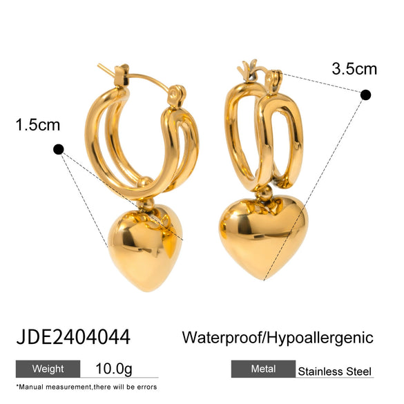 Wholesale Stainless Steel Retro Geometric Heart Sliding Pendant Earrings Vacuum Electroplated Jewelry For Women