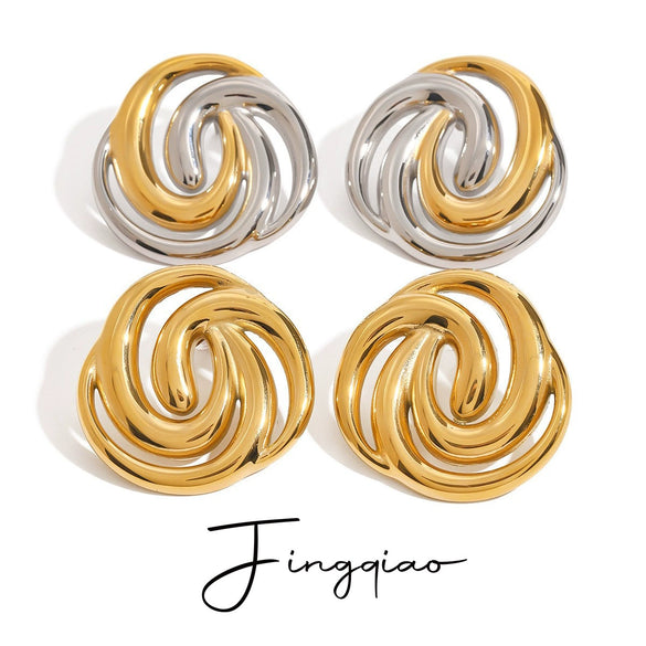 Wholesale Stainless Steel Retro Geometric Hollow Earrings With Electroplating For Women