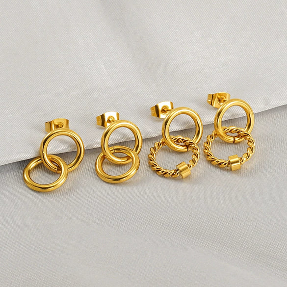 Wholesale Stainless Steel Retro Geometric Interlocking Women's Earrings With Electroplating