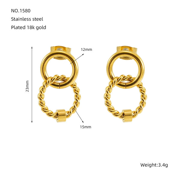 Wholesale Stainless Steel Retro Geometric Interlocking Women's Earrings With Electroplating