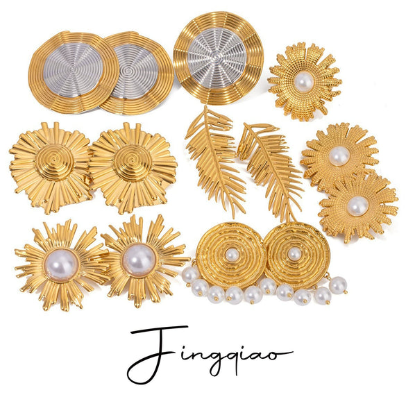 Wholesale Stainless Steel Retro Geometric Leaf Earrings Set For Women