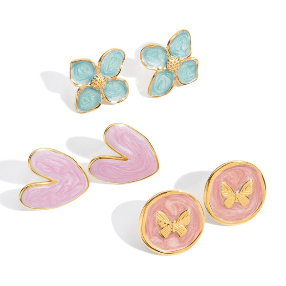 Wholesale Stainless Steel Retro Geometric Oil Drop Flower Earrings With Electroplating