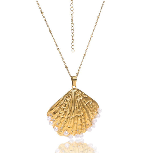 Wholesale Stainless Steel Retro Geometric Pearl Embellished Electroplated Necklace For Women