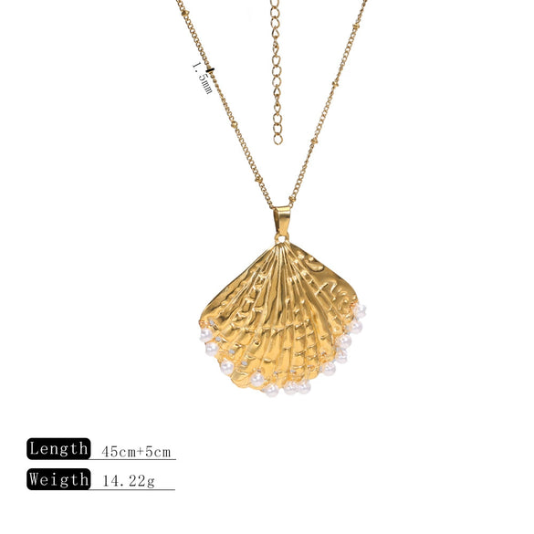 Wholesale Stainless Steel Retro Geometric Pearl Embellished Electroplated Necklace For Women