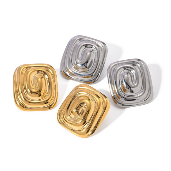 Wholesale Stainless Steel Retro Geometric Rectangular Spiral Vortex Shape Earrings Electroplating Jewelry
