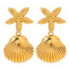Wholesale Stainless Steel Retro Geometric Starfish Shell Pendant Earrings For Women Electroplated Jewelry