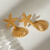 Wholesale Stainless Steel Retro Geometric Starfish Shell Pendant Earrings For Women Electroplated Jewelry