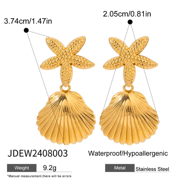 Wholesale Stainless Steel Retro Geometric Starfish Shell Pendant Earrings For Women Electroplated Jewelry
