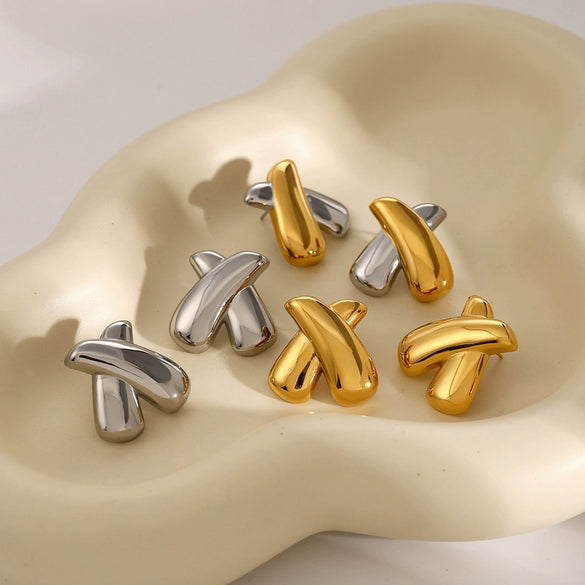 Wholesale Stainless Steel Retro Geometric Xshaped Earrings With Vacuum Plating For Women