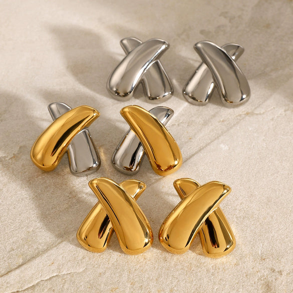 Wholesale Stainless Steel Retro Geometric Xshaped Earrings With Vacuum Plating For Women