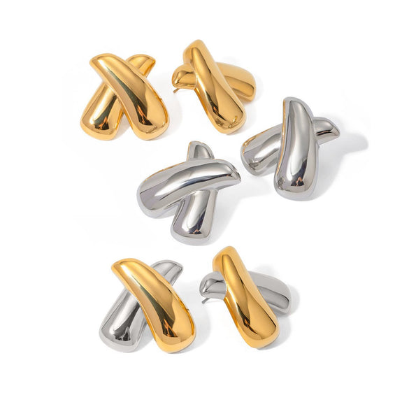 Wholesale Stainless Steel Retro Geometric Xshaped Earrings With Vacuum Plating For Women