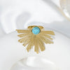 Wholesale Stainless Steel Retro High Street Ring With Inlaid Blue Turquoise In Radial Tree Shape And Electroplating Treatment