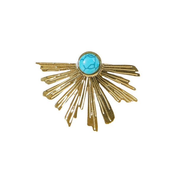 Wholesale Stainless Steel Retro High Street Ring With Inlaid Blue Turquoise In Radial Tree Shape And Electroplating Treatment