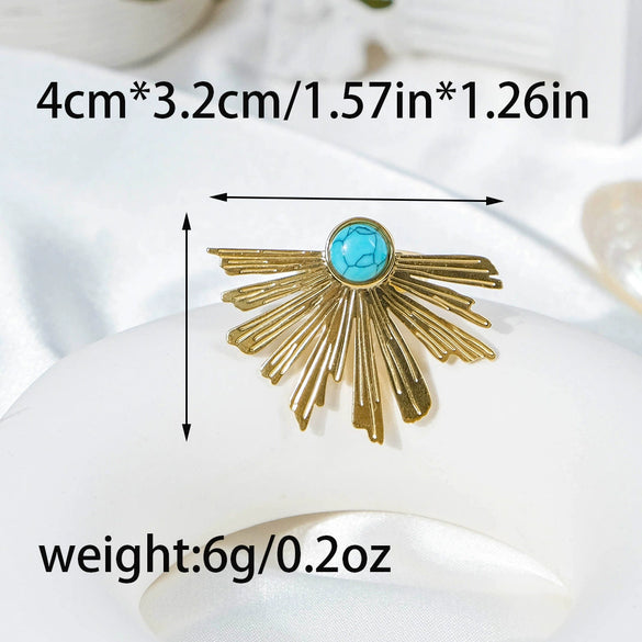 Wholesale Stainless Steel Retro High Street Ring With Inlaid Blue Turquoise In Radial Tree Shape And Electroplating Treatment