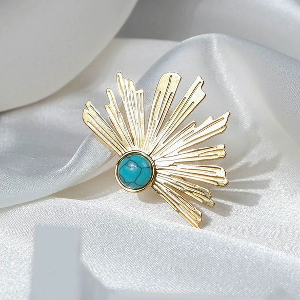 Wholesale Stainless Steel Retro High Street Ring With Inlaid Blue Turquoise In Radial Tree Shape And Electroplating Treatment