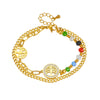 Wholesale Stainless Steel Retro Irregular Chain Round Tree Of Life Colorful Beaded Double Layer Women's Bracelet Electroplated