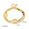 Wholesale Stainless Steel Retro Irregular Chain Round Tree Of Life Colorful Beaded Double Layer Women's Bracelet Electroplated