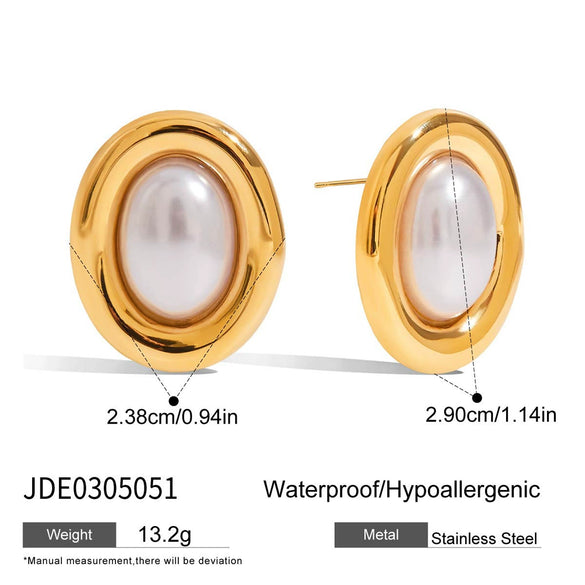 Wholesale Stainless Steel Retro Pearl Earrings For Women Geometric Electroplated