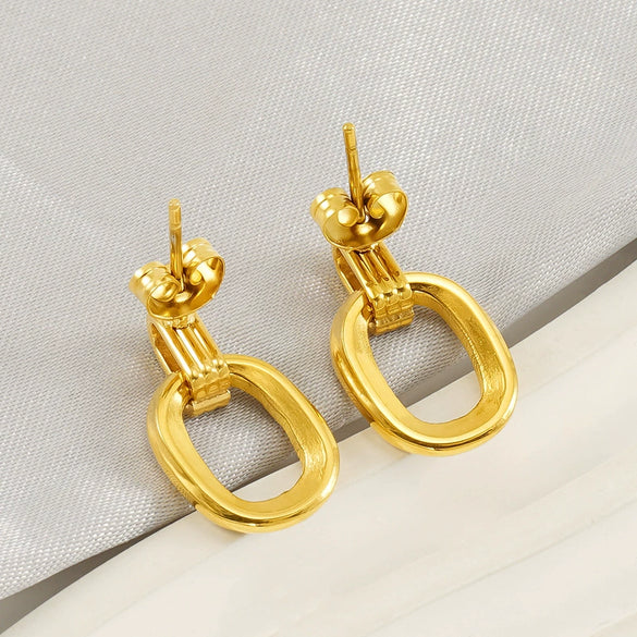 Wholesale Stainless Steel Retro Round Geometric Electroplated Women's Earrings