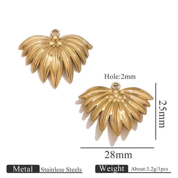 Wholesale Stainless Steel Retro Style Embossed Texture Gold Pendant Set With Flower Heart Fanshaped And Leaf Shapes Electroplated Diy Jewelry Accessories