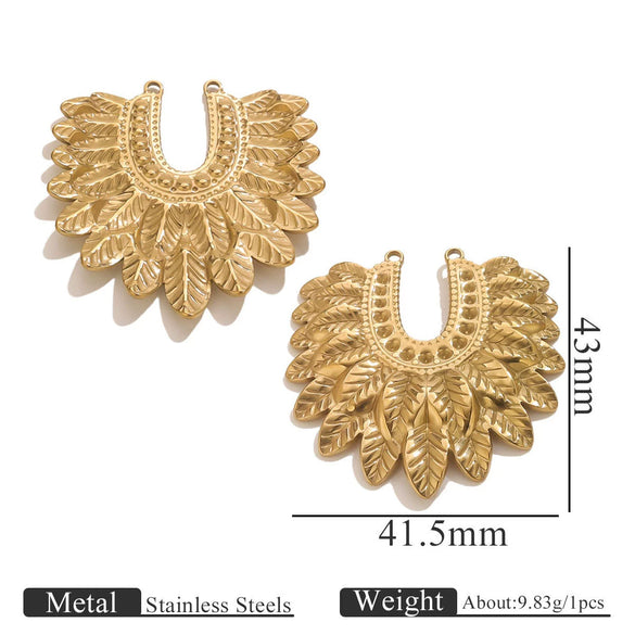 Wholesale Stainless Steel Retro Style Embossed Texture Gold Pendant Set With Flower Heart Fanshaped And Leaf Shapes Electroplated Diy Jewelry Accessories