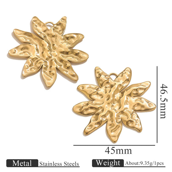 Wholesale Stainless Steel Retro Style Embossed Texture Gold Pendant Set With Flower Heart Fanshaped And Leaf Shapes Electroplated Diy Jewelry Accessories