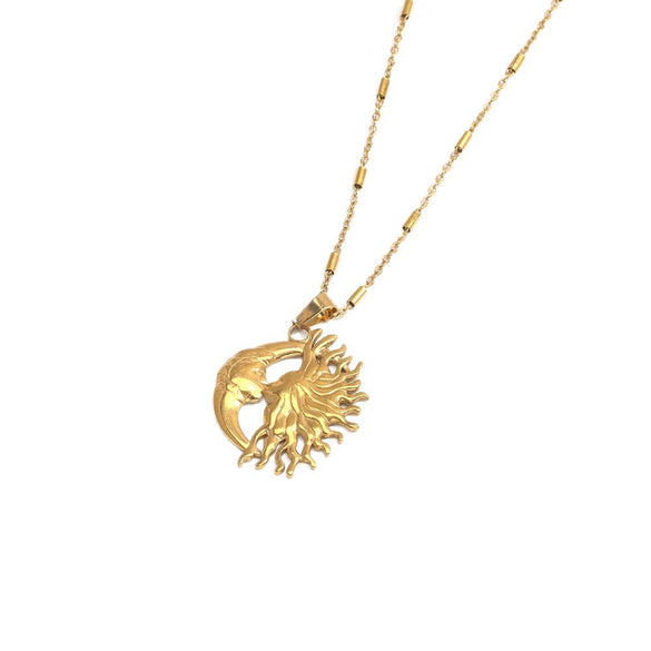 Wholesale Stainless Steel Retro Style Moon Shaped Electroplated Mermaid Pendant Necklace