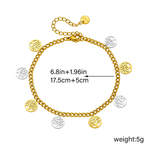 Wholesale Stainless Steel Retro Twocolor Butterfly Tree Of Life Pendant Accessories Chain Bracelet For Women With Electroplating