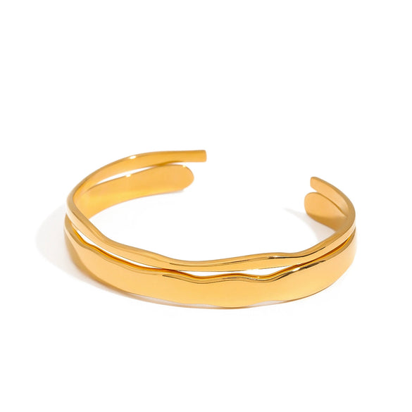 Wholesale Stainless Steel Retro Wave Opening Bracelet With Electroplating Fashion Jewelry