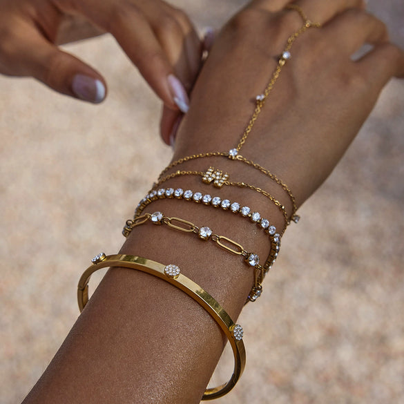 Wholesale Stainless Steel Rhinestone Buckle Bracelet For Women Geometric Shape Electroplated Light Luxury High End Jewelry