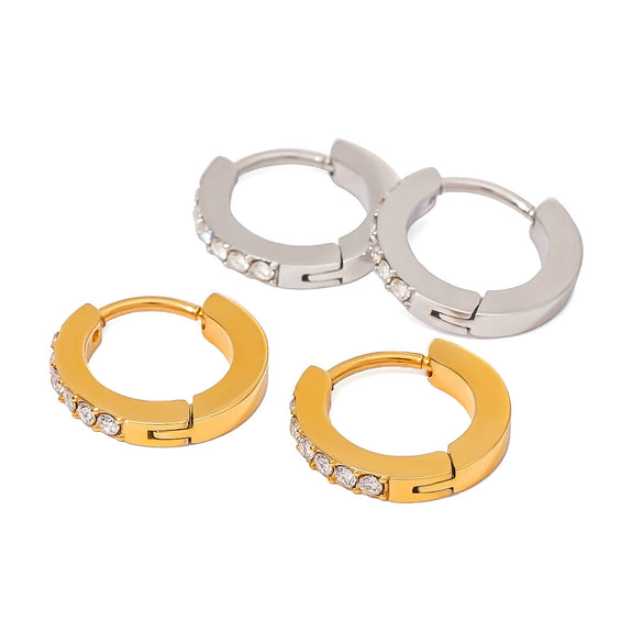 Wholesale Stainless Steel Rhinestone Circle Earrings For Women With Geometric Style And Electroplating Treatment