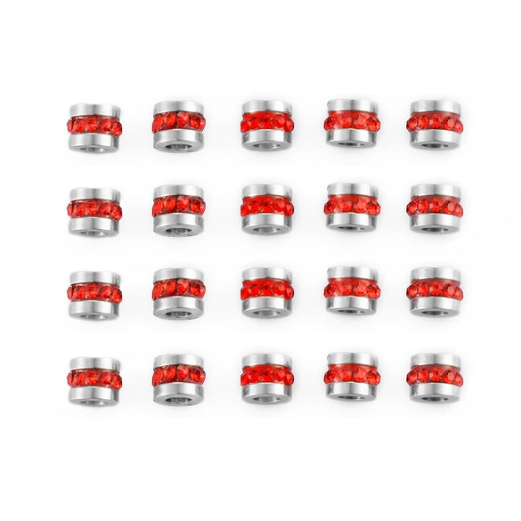 Wholesale Stainless Steel Rhinestone Cylindrical Beads Jewelry For Diy Bracelet And Necklace Trendy Style With Diamond Pattern And Epoxy Process