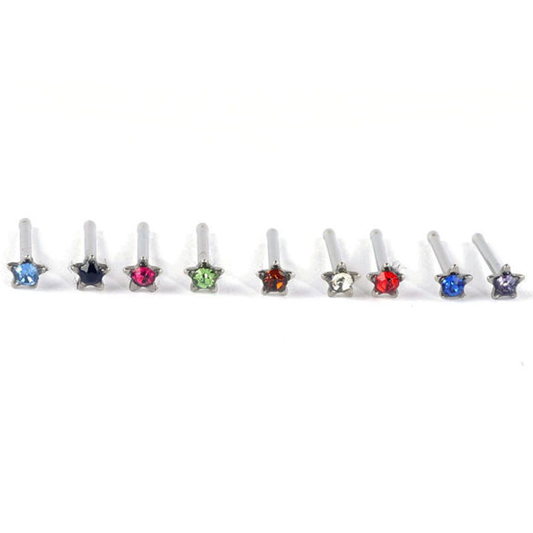 Wholesale Stainless Steel Rhinestone Fivepointed Star Nose Studs Body Piercing Jewelry With Electroplating