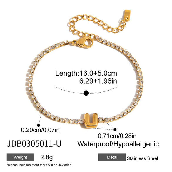 Wholesale Stainless Steel Rhinestone Letter Geometric Bracelet For Women With Electroplating Light Luxury High End Non Fading Jewelry