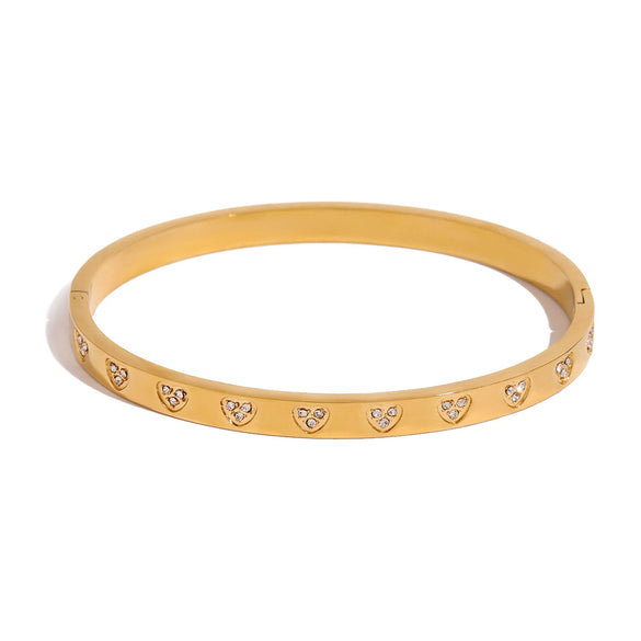 Wholesale Stainless Steel Rhinestone Love Shaped Bracelet With Electroplating