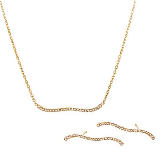 Wholesale Stainless Steel Rhinestone Necklace And Earrings With Wavy Inlay Electroplating Ochain Style For Women