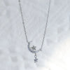 Wholesale Stainless Steel Rhinestone Star Moon Pendant Conventional Chain Necklace With Geometric Pattern And Electroplating Preppy Style