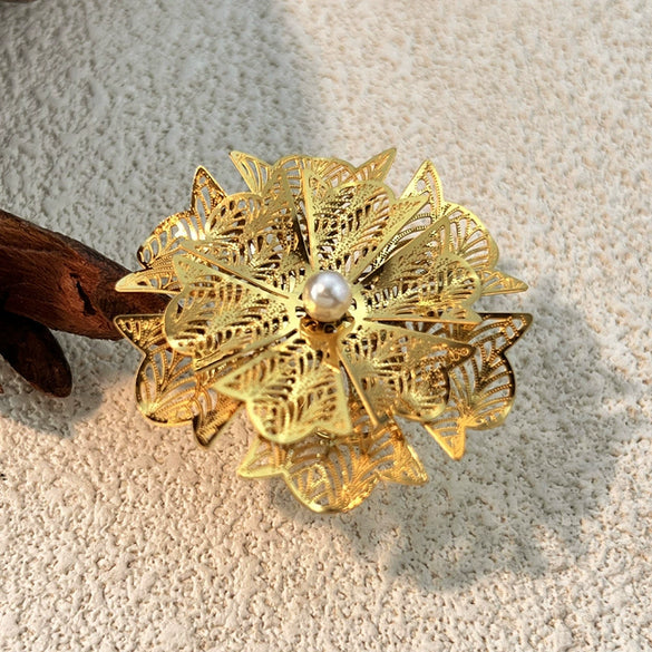 Wholesale Stainless Steel Ring Cut Out Flower Antique Minimalist Geometric Style With Electroplating