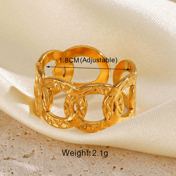 Wholesale Stainless Steel Ring For Women Geometric Hammer Chain Cross Opening Electroplated