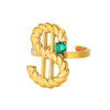 Wholesale Stainless Steel Ring For Women With Green Zircon Electroplated In Exaggerated Retro Style And Wave Pattern