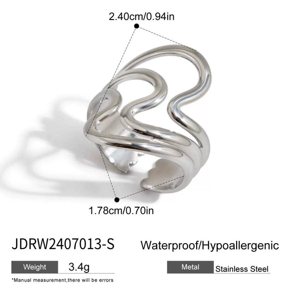 Wholesale Stainless Steel Ring For Women With Wave And Geometric Patterns Electroplated