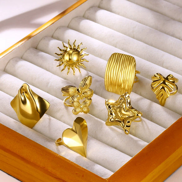 Wholesale Stainless Steel Ring Geometric Heartshaped Electroplated Design For Women