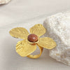 Wholesale Stainless Steel Ring Gold Plated With Cat's Eye Heart Flower Opening Design Natural Style