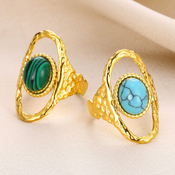 Wholesale Stainless Steel Ring In Sun Shape With Inlaid Turquoise Electroplated Unisex And Women's Jewelry