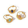Wholesale Stainless Steel Ring In Sun Shape With Inlaid Turquoise 18K Furnace Vacuum Plated For Women Ins French Style