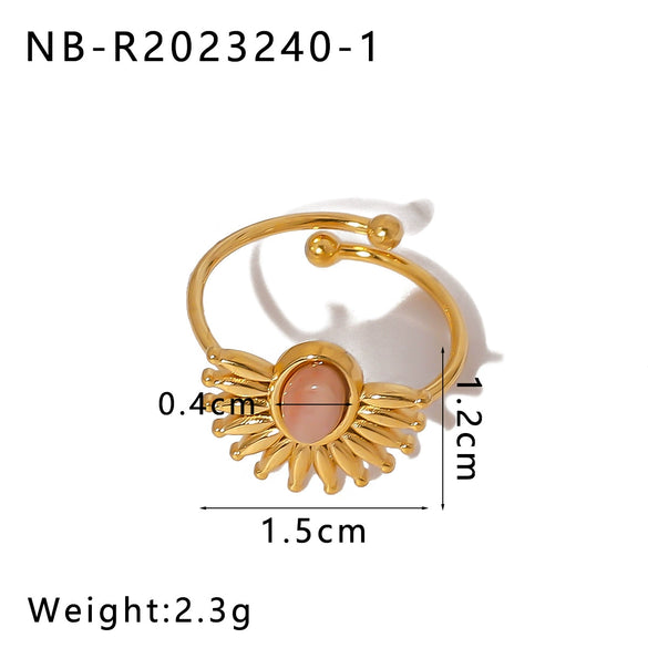 Wholesale Stainless Steel Ring In Sun Shape With Inlaid Turquoise 18K Furnace Vacuum Plated For Women Ins French Style