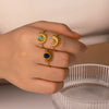 Wholesale Stainless Steel Ring In Sun Shape With Inlaid Turquoise 18K Furnace Vacuum Plated For Women Ins French Style