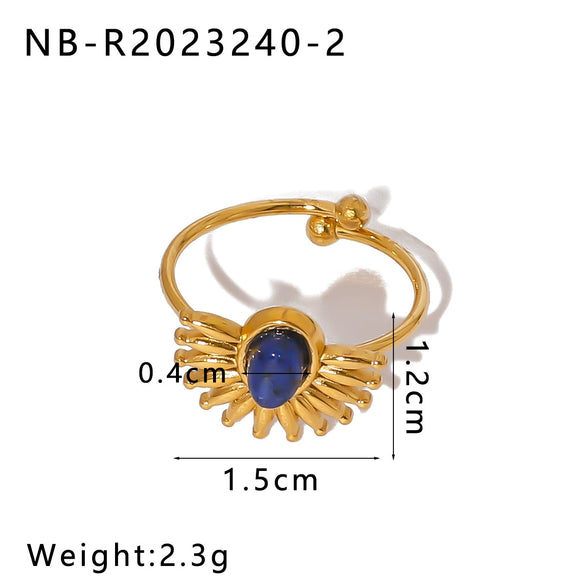 Wholesale Stainless Steel Ring In Sun Shape With Inlaid Turquoise 18K Furnace Vacuum Plated For Women Ins French Style